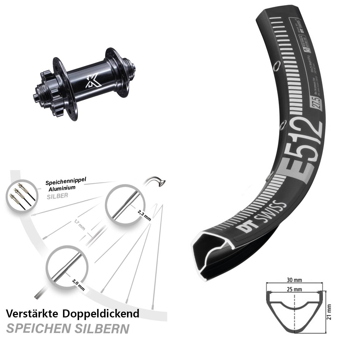Disc 29 Zoll Vorderrad DT Swiss E 512 KX-M für Schnellspanner