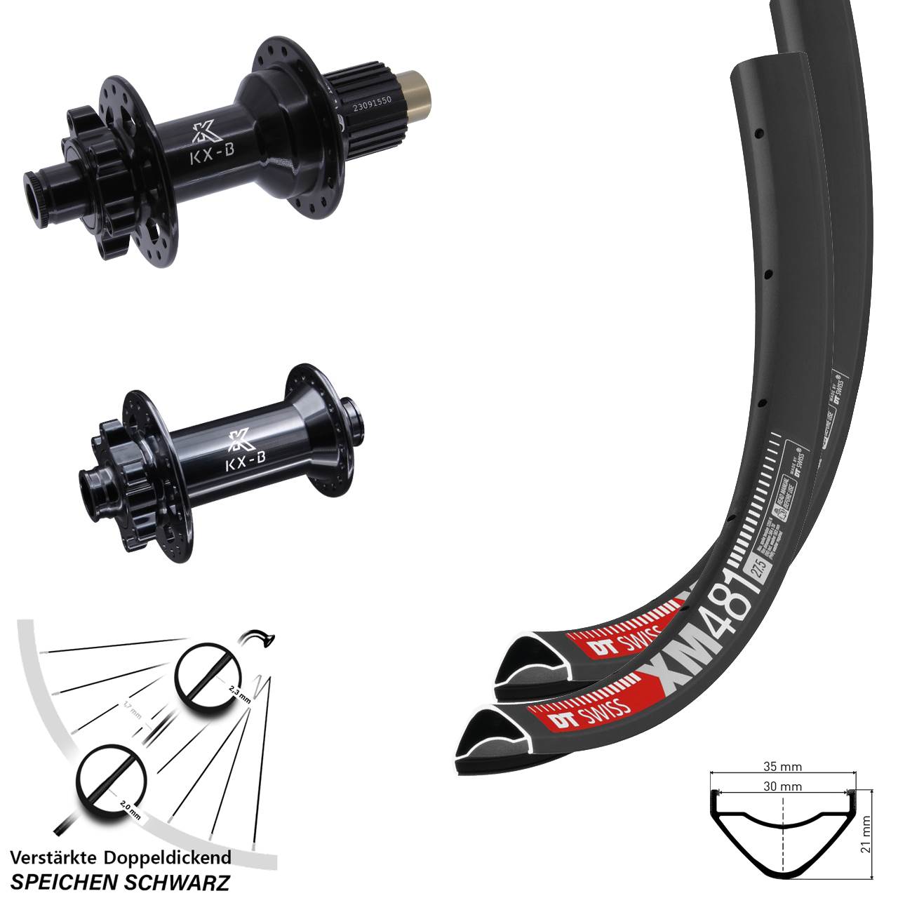 27,5 Zoll DT Swiss XM 481 KX-B 6-Loch Laufradsatz 15x110 12x148 Shimano Micro Spline