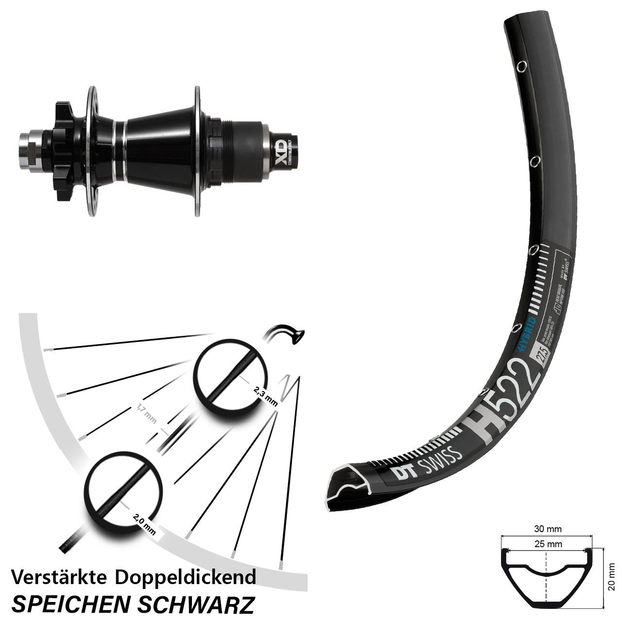 DT Swiss H 522 Formula GDC 27,5 Zoll Hinterrad 6-Loch 12x142 SRAM XD