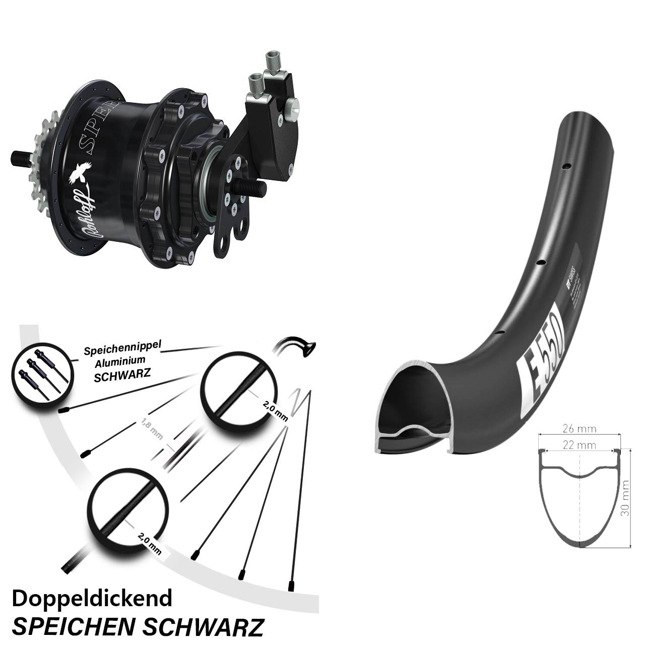 Hinterrad 28 Zoll DT Swiss E 550 Rohloff Speedhub 500/14 TS DB Tandem schwarz