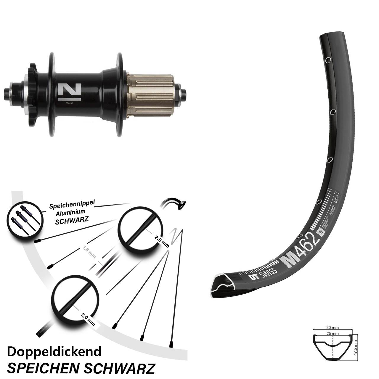 Laufrad 27,5 Zoll DT Swiss M 462 Disc Novatec D042SB 8-11 fach HG schwarz