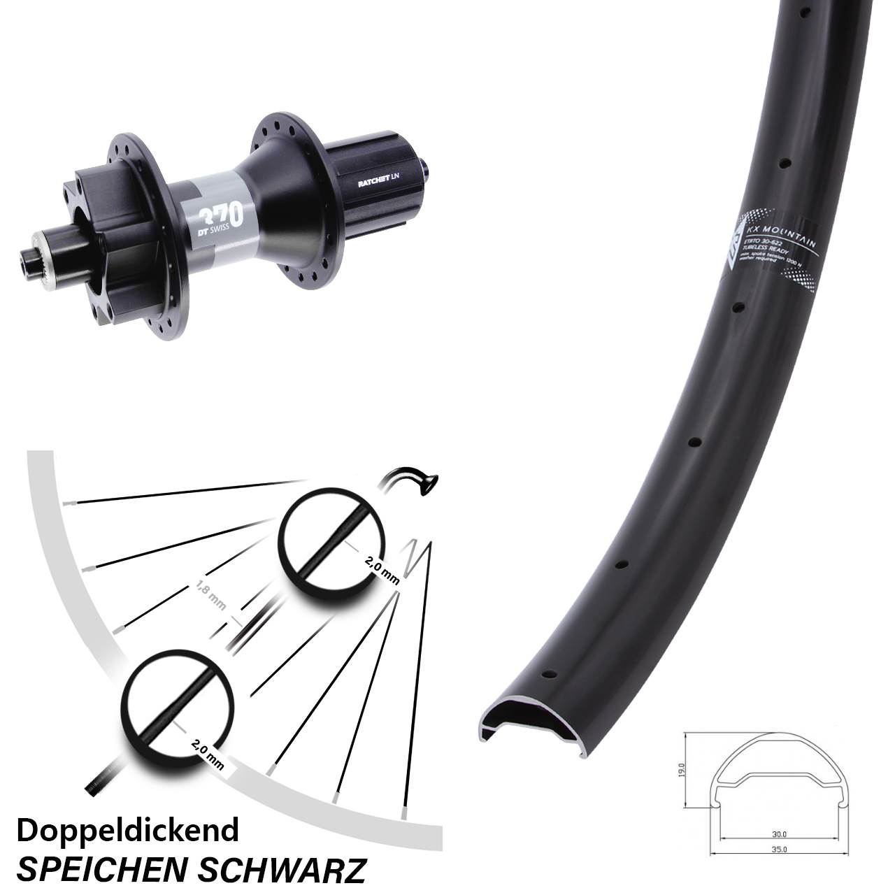KX Mountain TR DT Swiss 370 29 Zoll Hinterrad 6-Loch für Schnellspanner Boost 8-11 fach