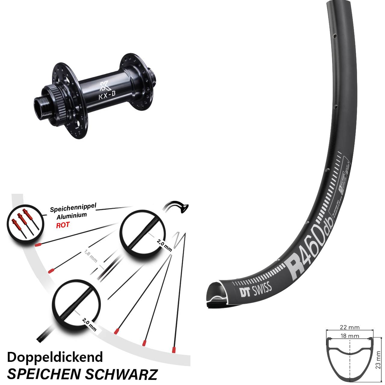28 Zoll Vorderrad DT Swiss R 460 DB KX-Boost 12x110 mm Centerlock Rennrad Disc