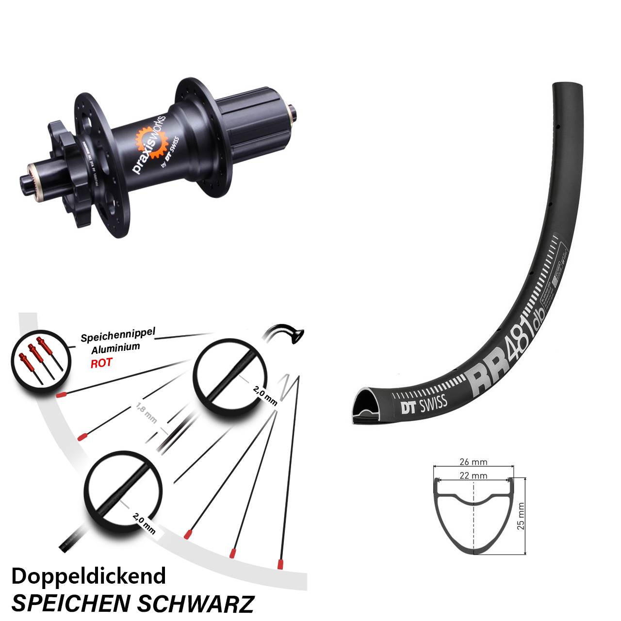 28 Zoll DT Swiss RR 481-350 Disc Laufrad QR 8-11 fach