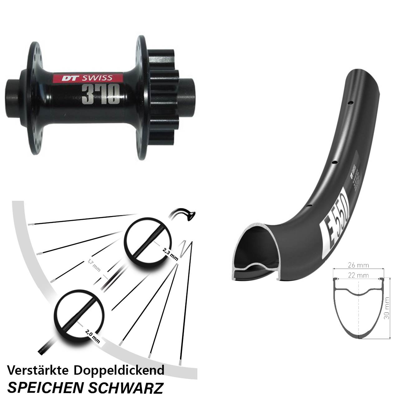 6-Loch Vorderrad 28 Zoll E 550 DT Swiss 370 12x100