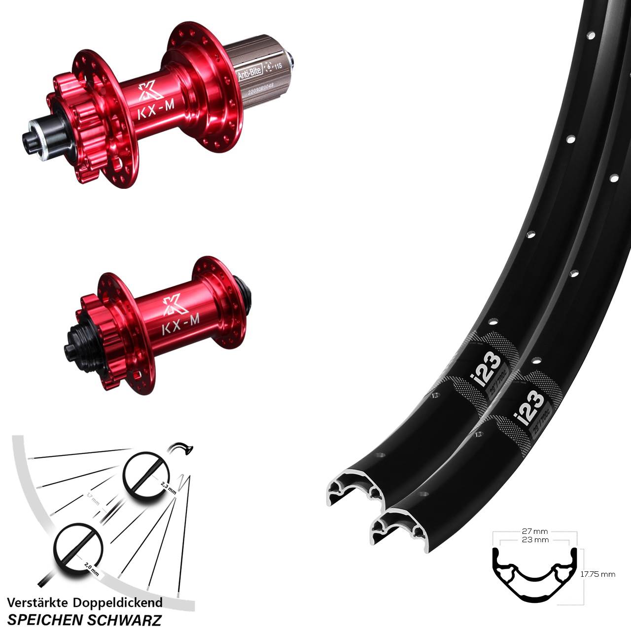 6-Loch Laufradsatz für Schnellspanner 28-29 Zoll WTB i23 KX-M rot 8-12 fach