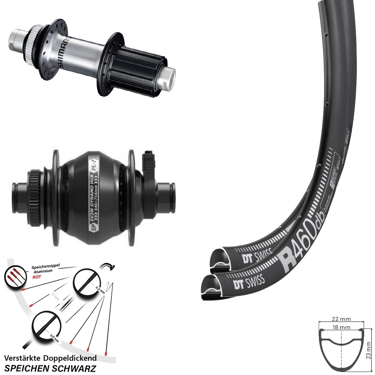 Laufradsatz Disc 12x100/142 28 Zoll DT Swiss R460 Shutter PL-7 Shimano GRX 8-12 fach HG