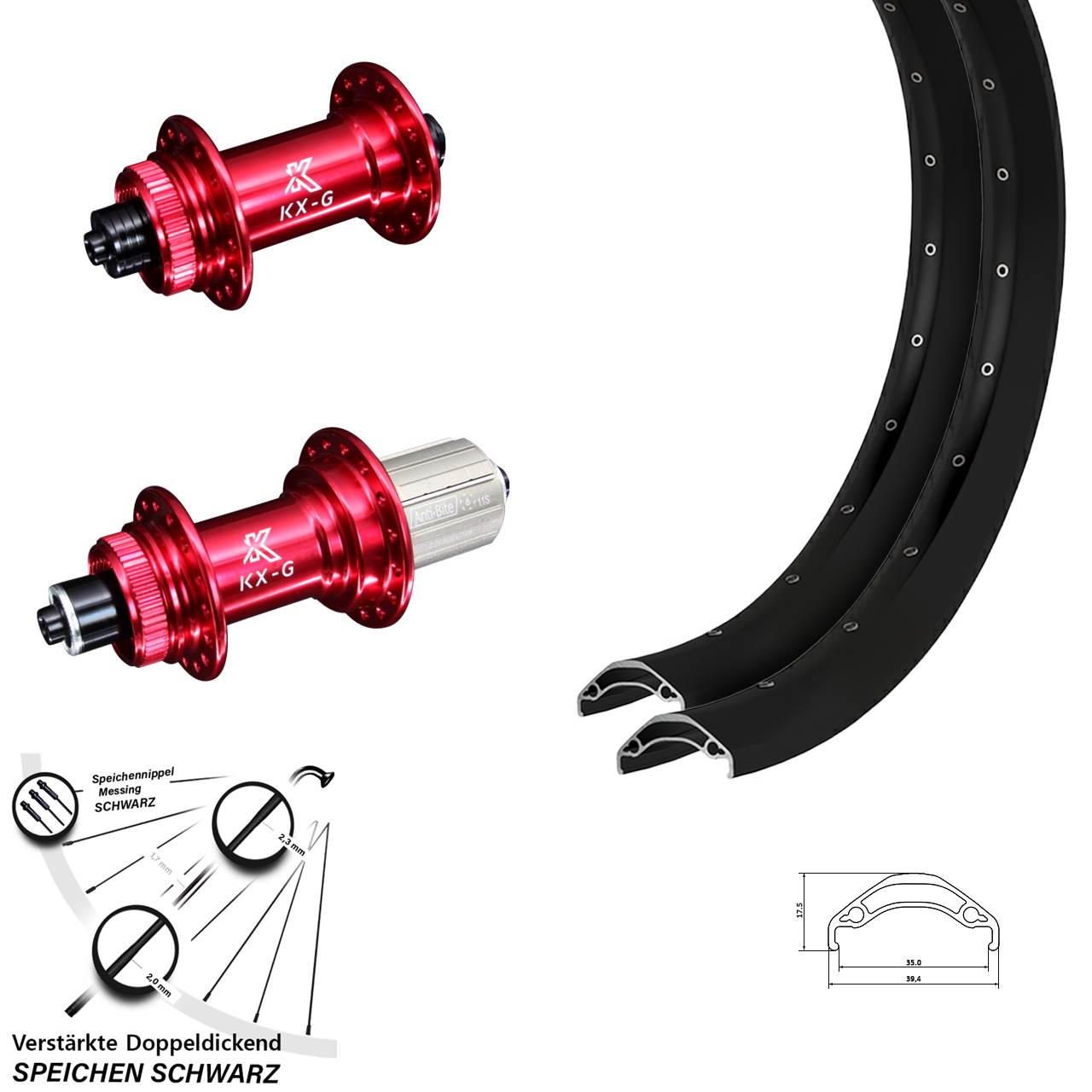 Centerlock Laufradsatz 29 Zoll Ryde Disc 35 KX-G rot 8-12 fach HG QR