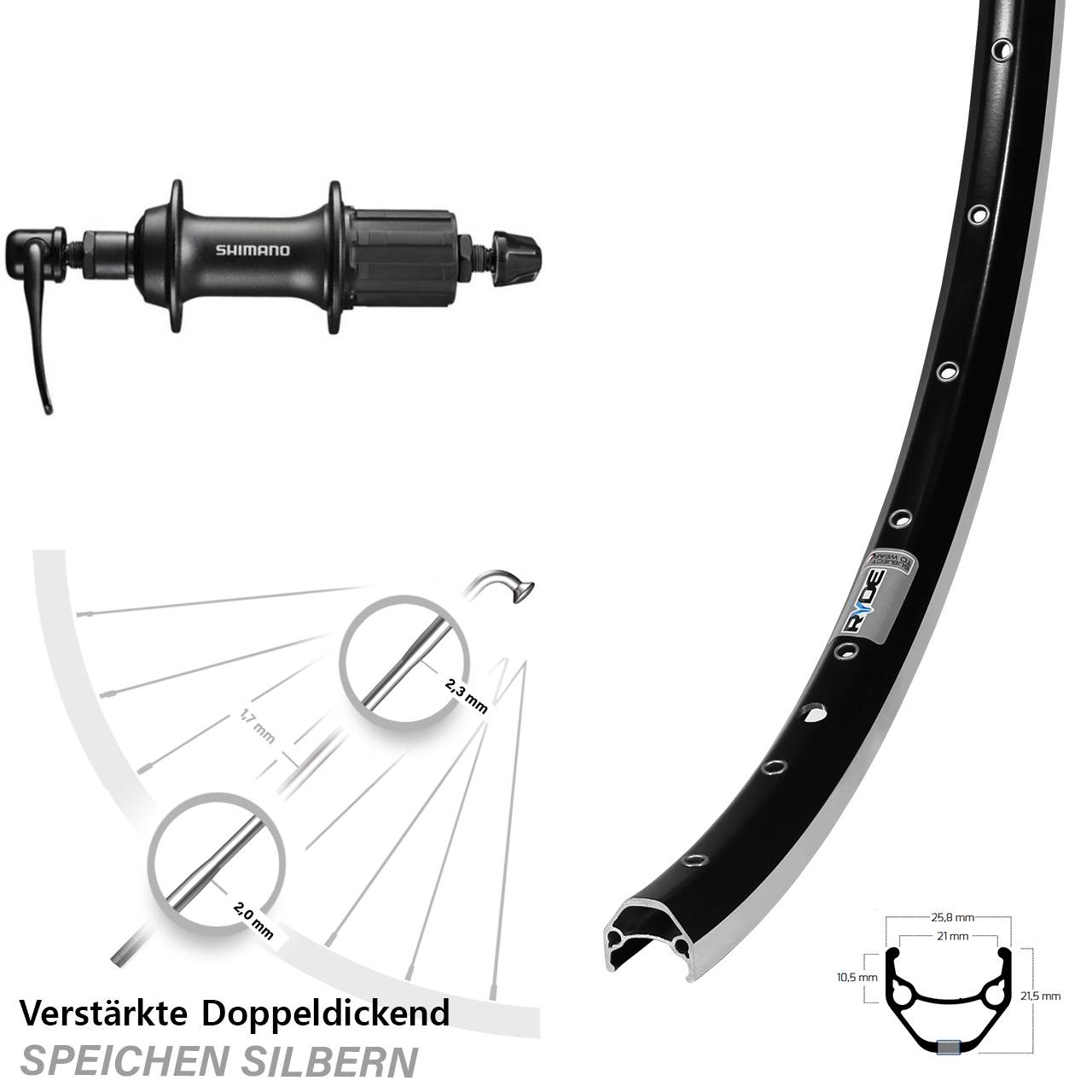 28 Zoll Ryde ZAC 421 Shimano T3000 Laufrad hinten QR 8-11 fach HG