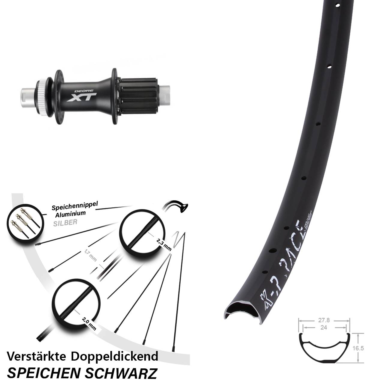 Centerlock Hinterrad 12x142 29 Zoll KX-R Race Shimano XT 8-11 fach