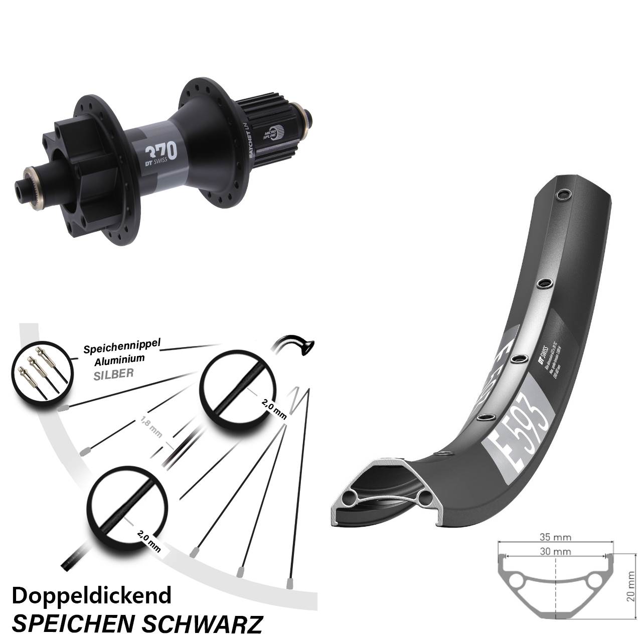 Disc Laufrad für Schnellspanner 29 Zoll DT Swiss E593-370 Shimano Micro Spline