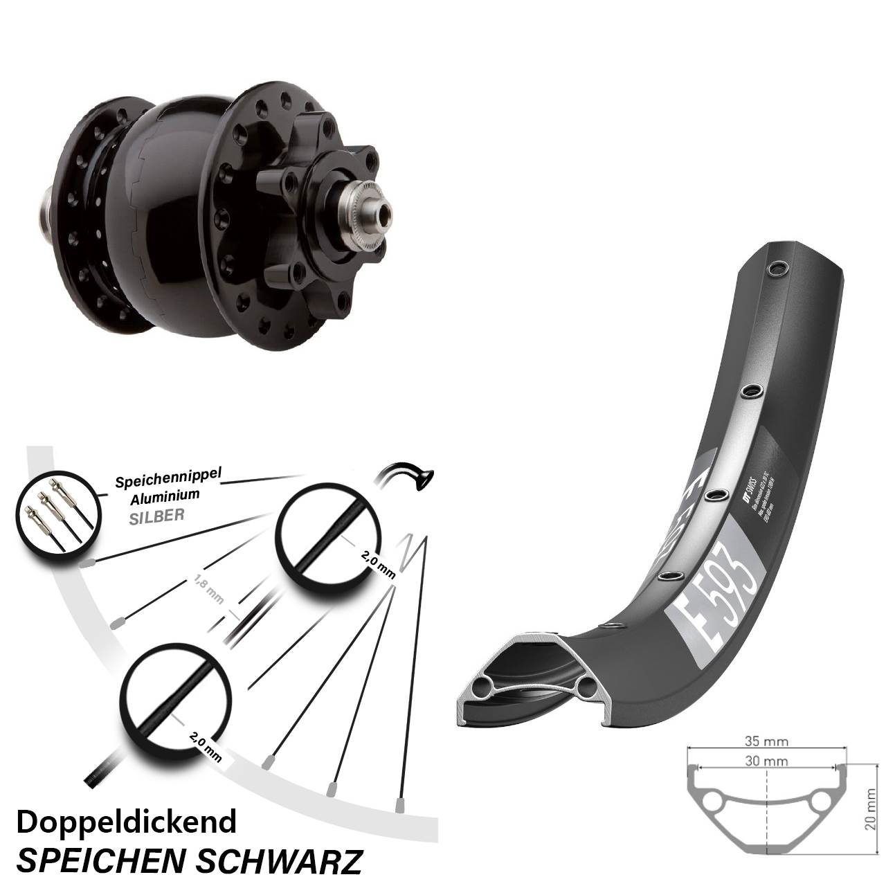 SON 28 DT Swiss E593 29 Zoll Disc Vorderrad mit Nabendynamo QR