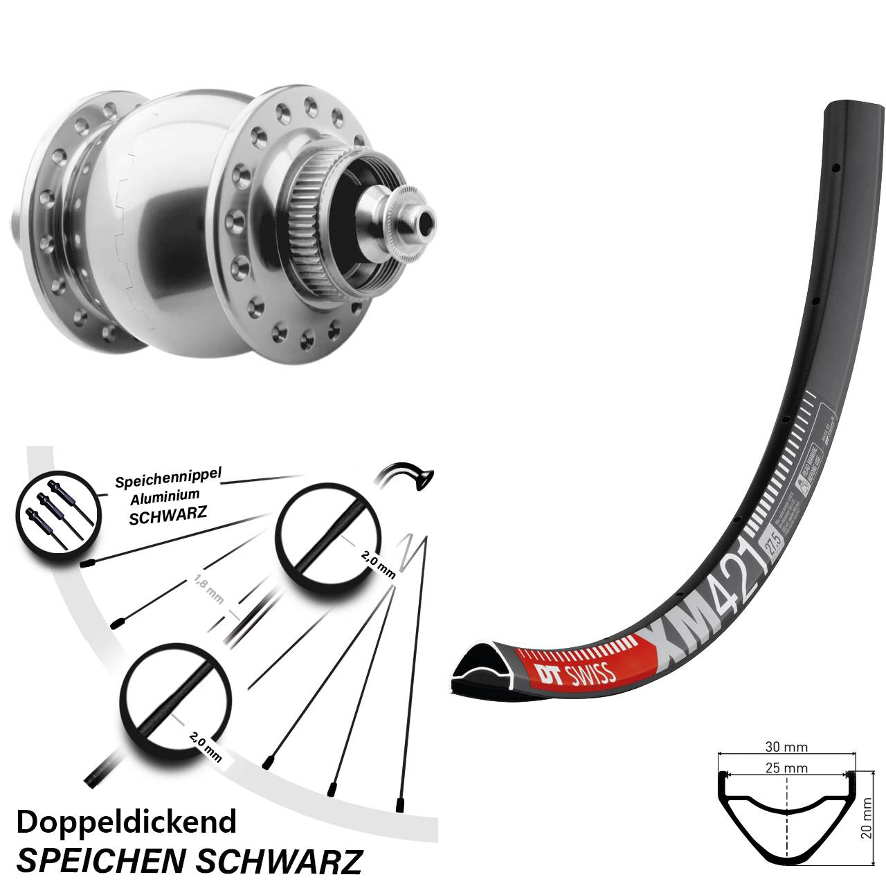 SON 28 DT Swiss XM421 29 Zoll Nabendynamovorderrad Centerlock für Schnellspanner