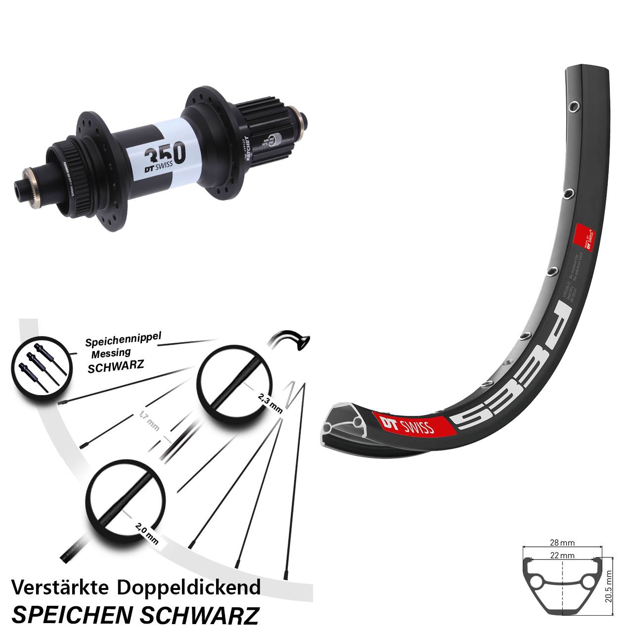 27,5 Zoll DT Swiss 533 D-350 Centerlock Hinterrad QR Boost Micro Spline