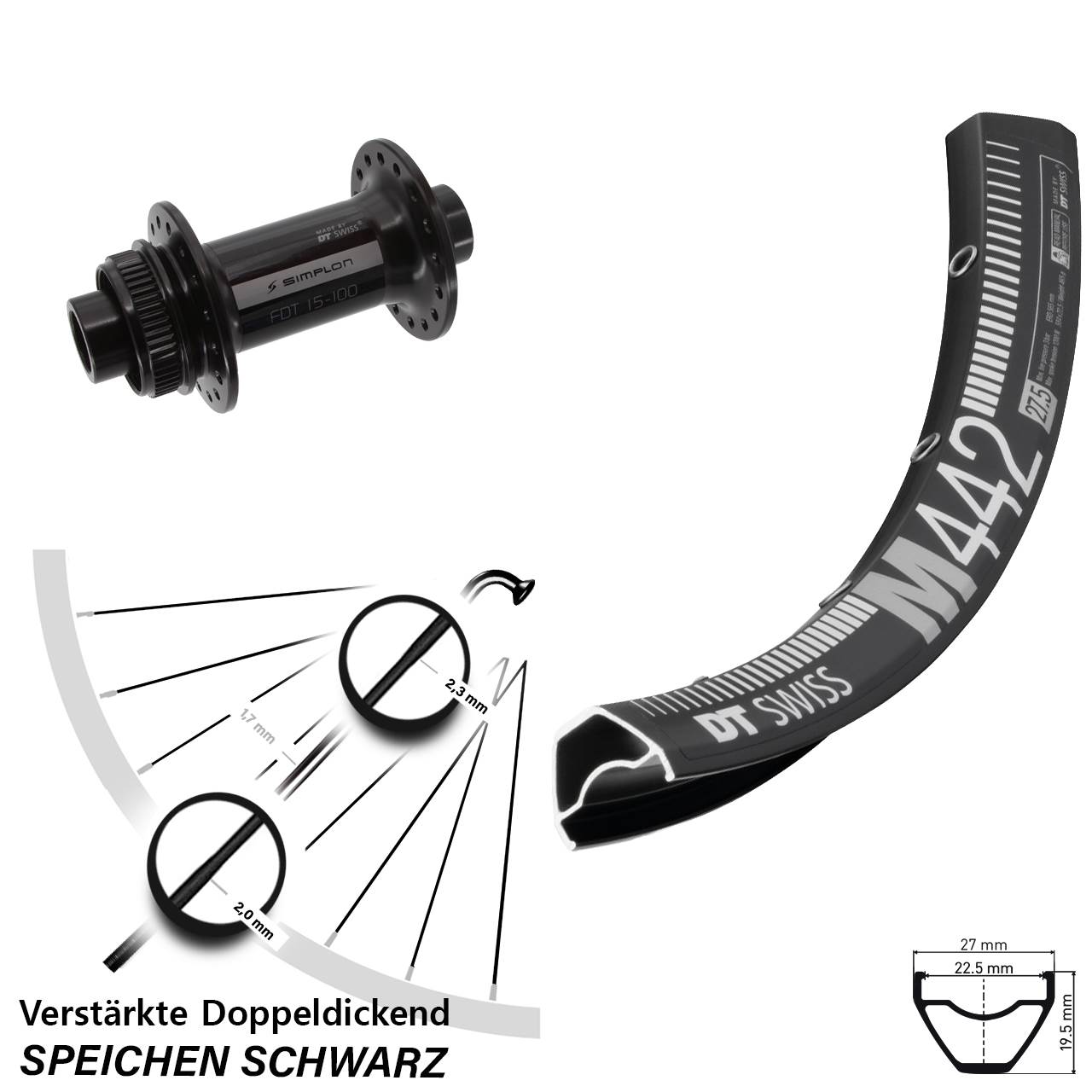 Centerlock Vorderrad 15x100 28 Zoll DT Swiss M442-370