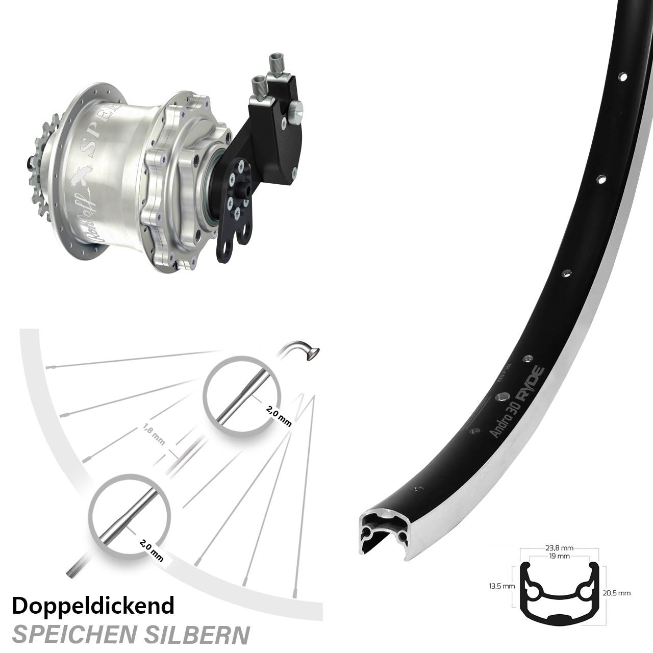 Rohloff Speedhub CC DB Ryde Andra 30 Hinteres Rad 26 Zoll