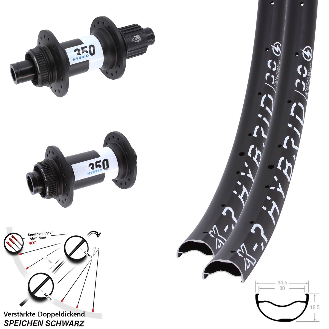 KX-R Hybrid 30 DT Swiss 350 29 Zoll Laufradsatz 15x110 12x148 Shimano Micro Spline