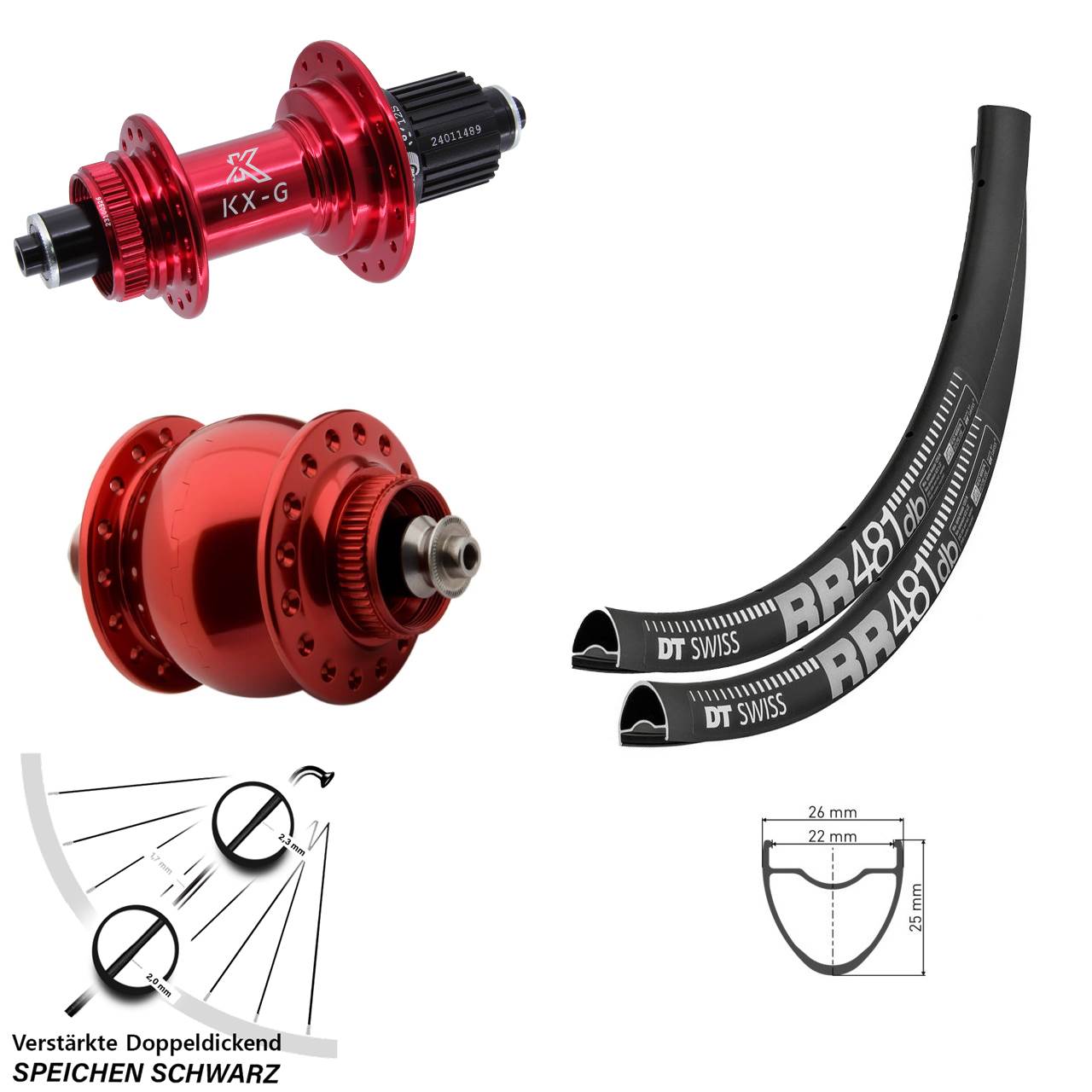 DT Swiss RR481 KX-G rot SON 28 Zoll Centerlock Laufradsatz für Schnellspanner Micro Spline