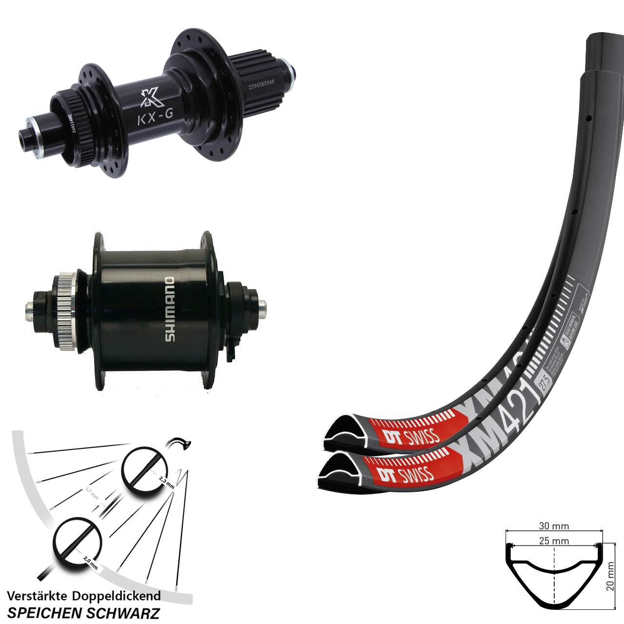 29 Zoll DT Swiss XM 421 KX-GS verstärkt Shimano DH-UR700 Disc Laufrad-Satz QR Micro Spline