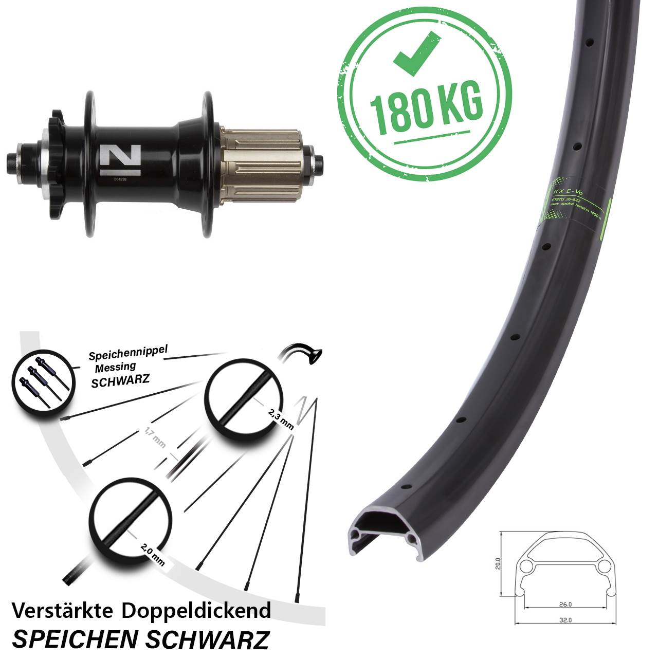 Disc Laufrad 26 Zoll KX Evo Novatec D-042 SB 8-11 fach HG QR