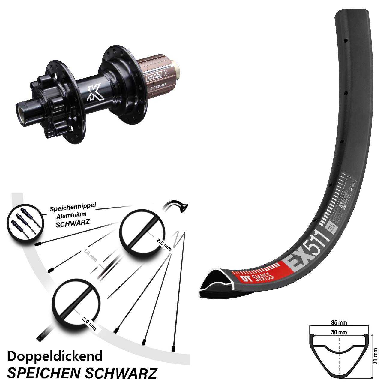 27,5 Zoll DT Swiss EX 511 Hinterrad KX-M 8-12 fach 12x142