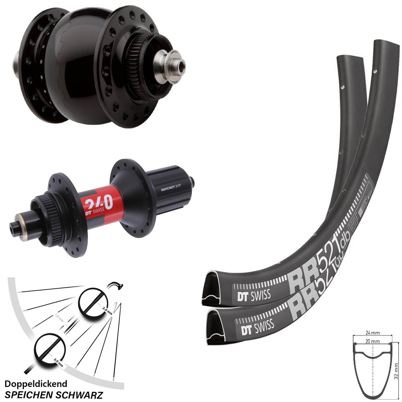 DT Swiss RR 521-240 SON 28 Zoll Centerlock Laufradsatz QR 11-12 fach