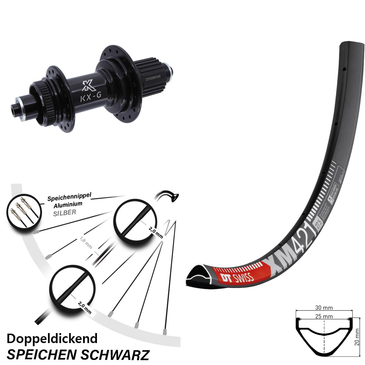 Disc Hinterrad 27,5 Zoll DT Swiss XM421 KX-GS Heavy Duty Micro Spline für Schnellspanner