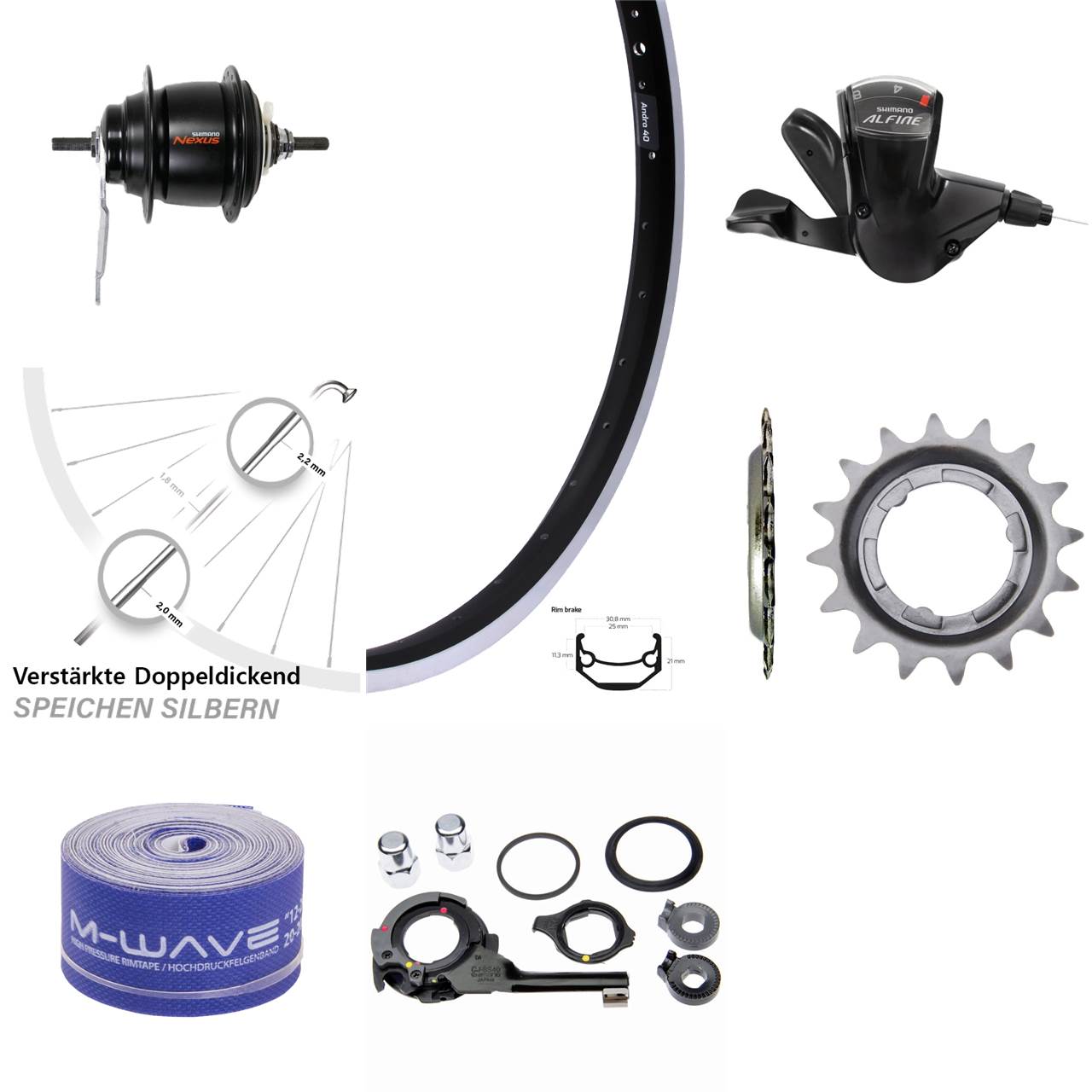 28 Zoll Ryde Andra 40 Hinterrad Shimano Nexus 8 Gang Rücktritt