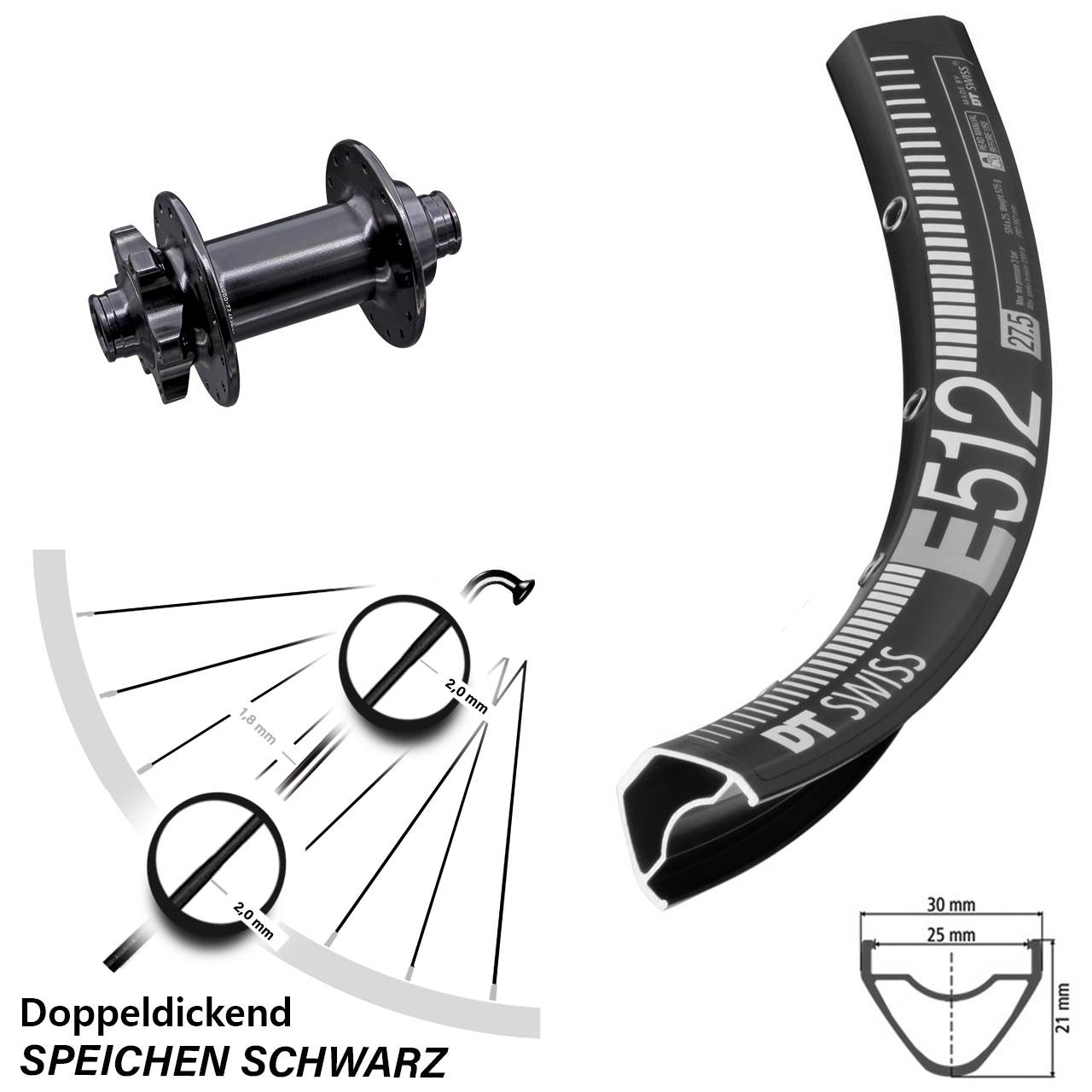 Laufrad 27,5 Zoll DT Swiss E 512 Disc Aivee MP2 15x110 6-Loch