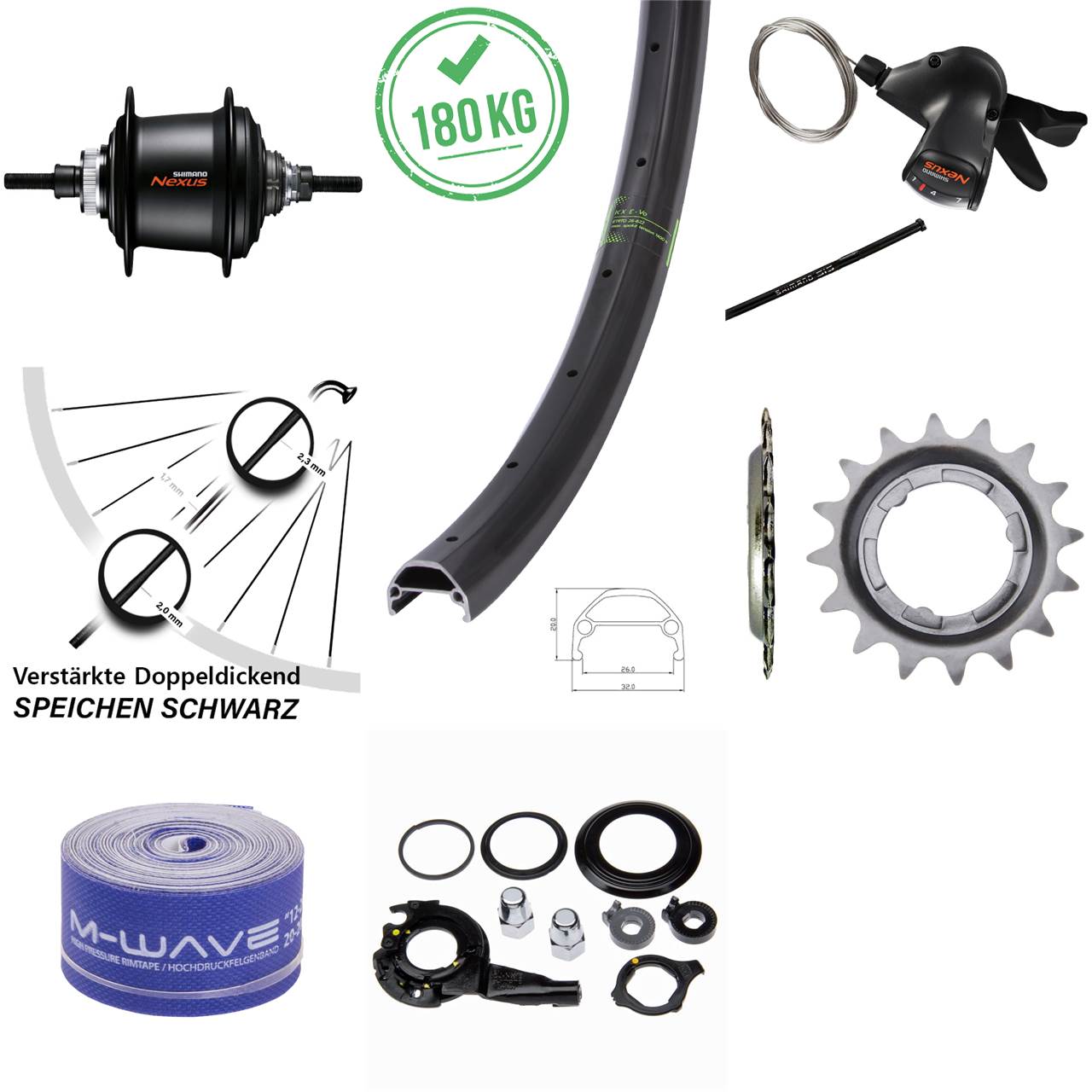 20 Zoll Hinterrad Shimano Nexus 7 Gang KX Evo Centerlock