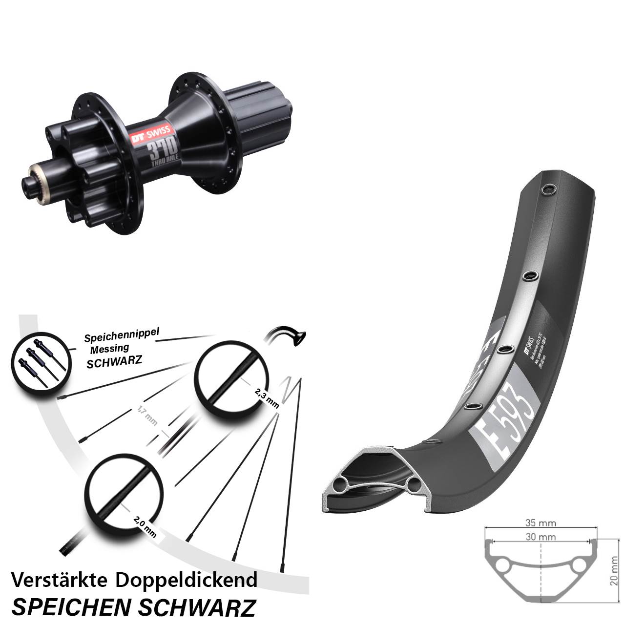 Disc Hinterrad 29 Zoll DT Swiss E 593 DT Swiss 370 Hybrid 8-11 fach für Schnellspanner