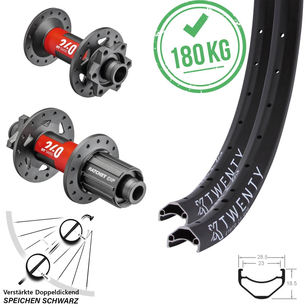 20 Zoll KX Twenty DT Swiss 240 EXP 6-Loch Laufradsatz 15x110 12x148 8-11 fach