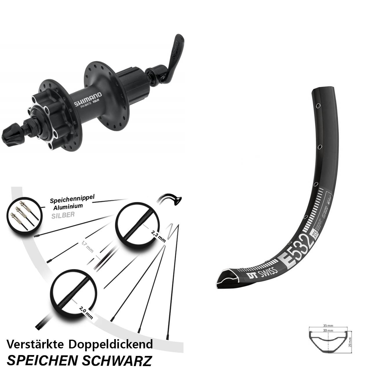 6-Loch Hinterrad 29 Zoll DT Swiss E532 Shimano Alivio 8-11 fach HG für Schnellspanner