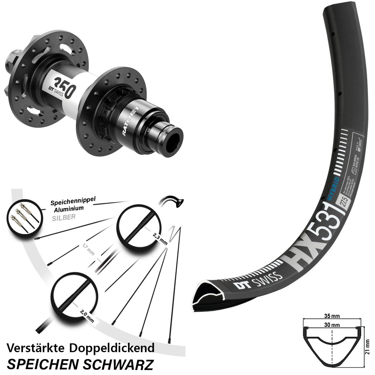 DT Swiss HX531-350 29 Zoll Disc Laufrad 12x148 XD 11-12 fach