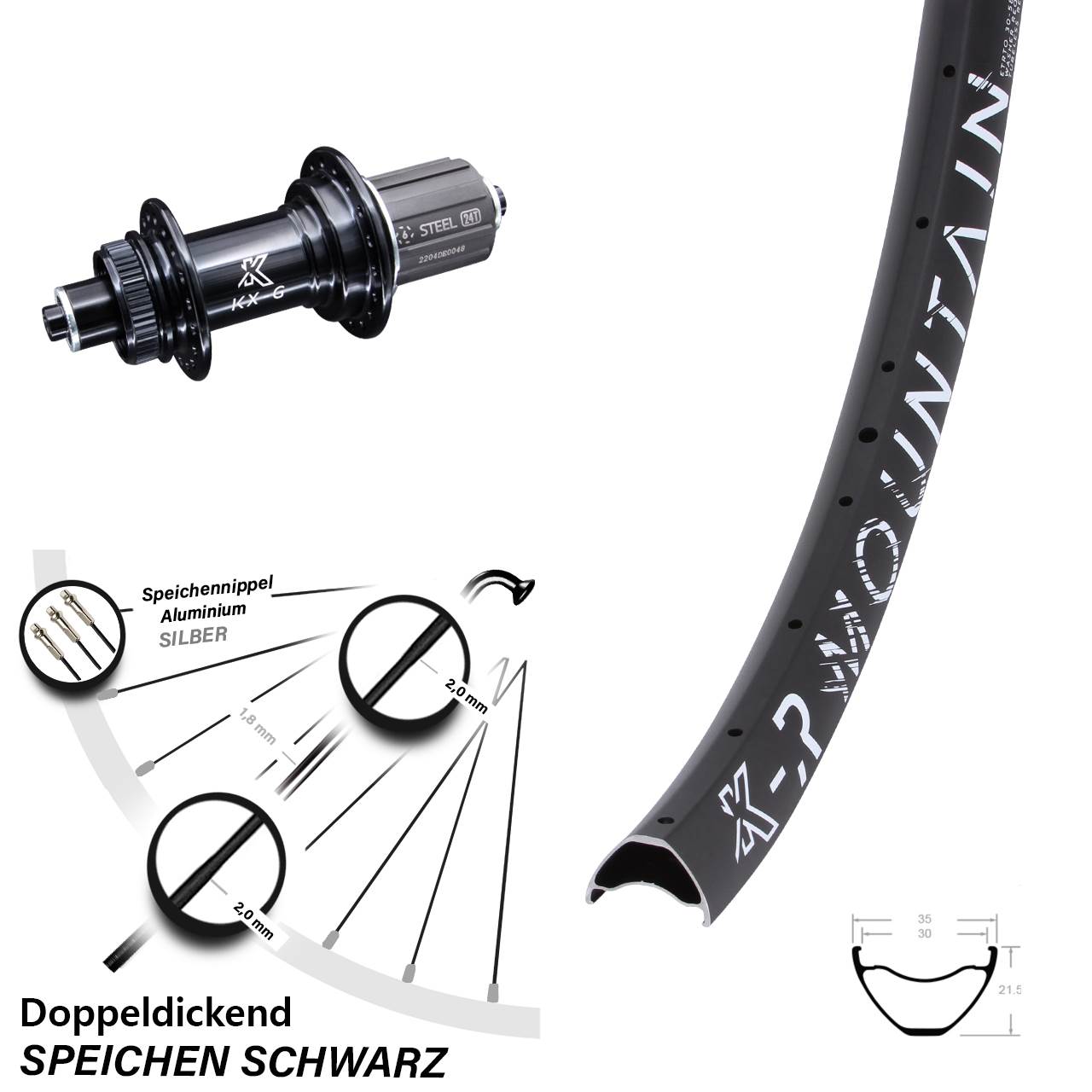 Disc Hinterrad 29 Zoll KX-GS -R Mountain Heavy Duty 8-12 fach QR