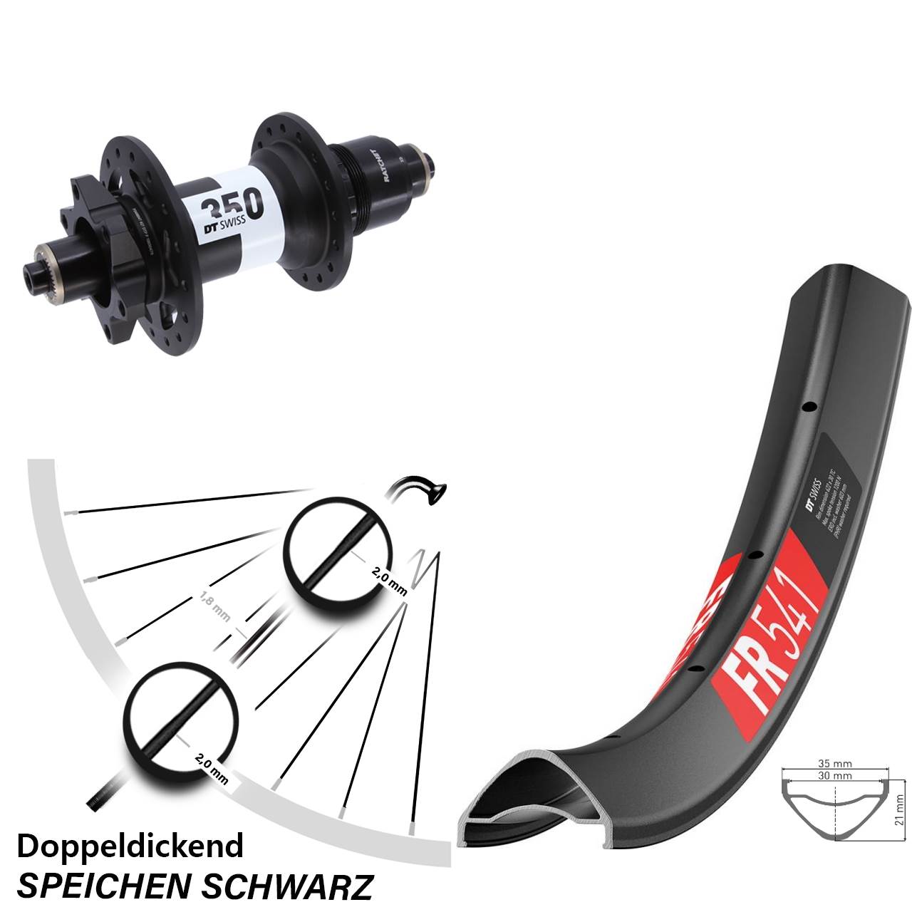 6-Loch Hinterrad QR 27,5 Zoll DT Swiss FR 541-350 XD