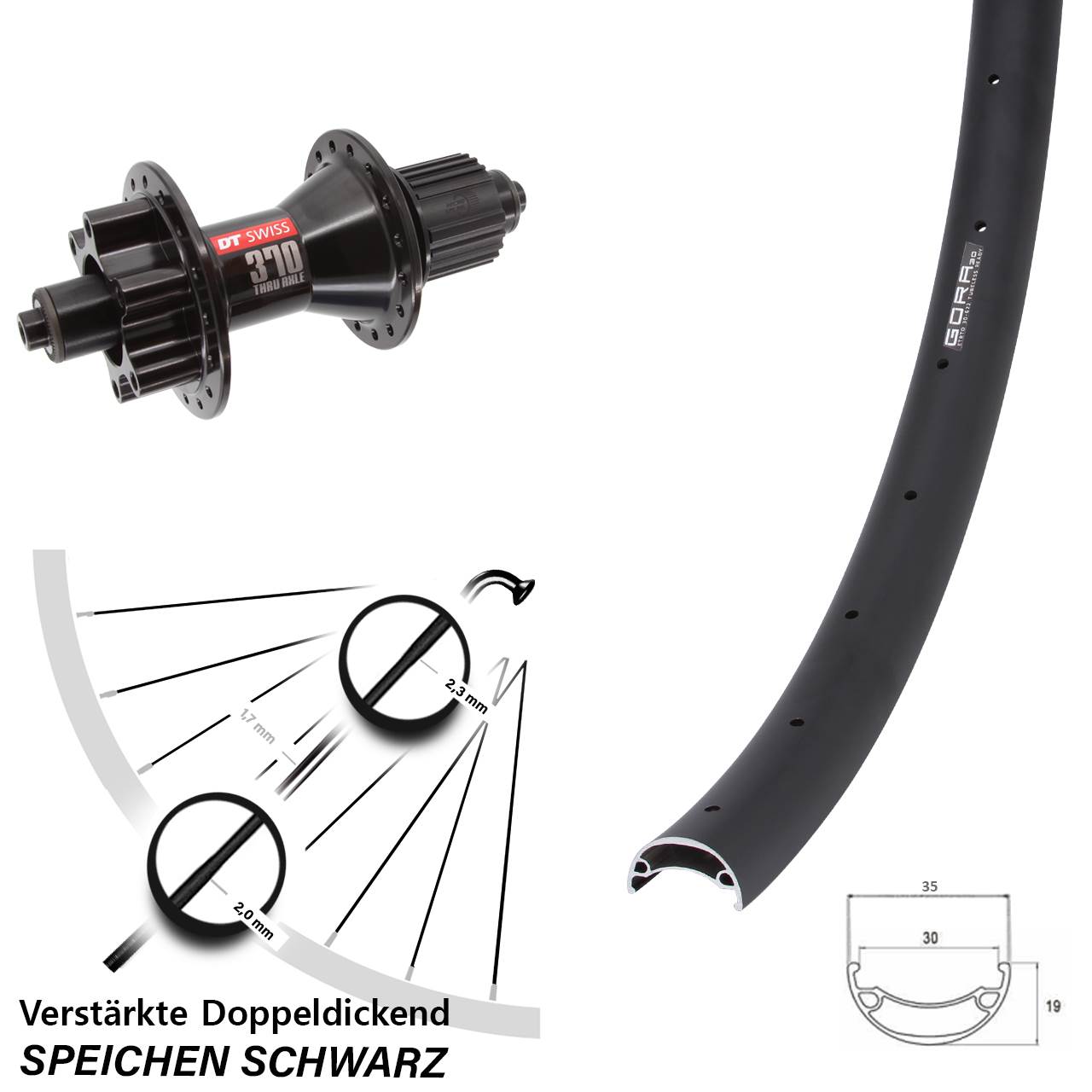 Gora 30 DT Swiss 370 Hybrid 27,5 Zoll Disc Hinterrad für Schnellspanner Micro Spline
