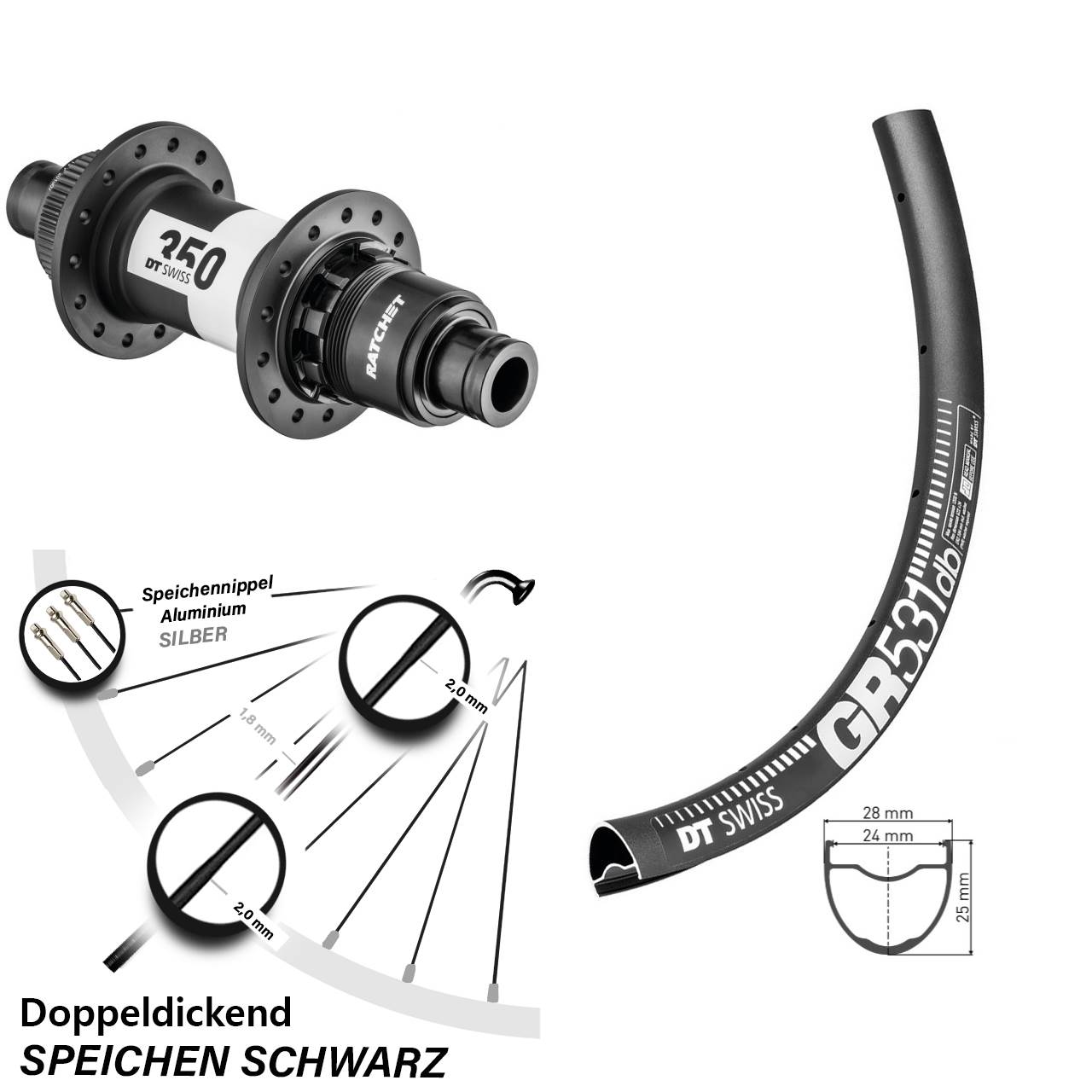 Centerlock Hinterrad 12x142 29 Zoll DT Swiss GR531-350 XD 11-12 fach
