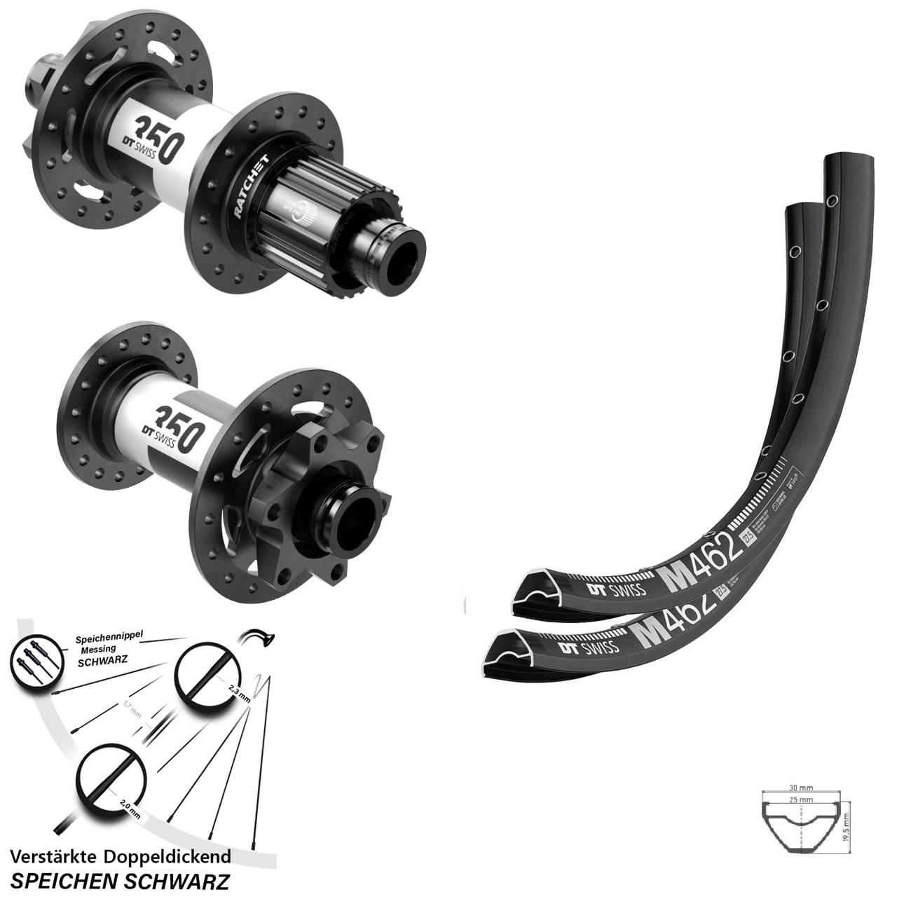 DT Swiss M 462-350 27,5 Zoll Laufradsatz 6-Loch 15x110 12x148 Shimano Micro Spline