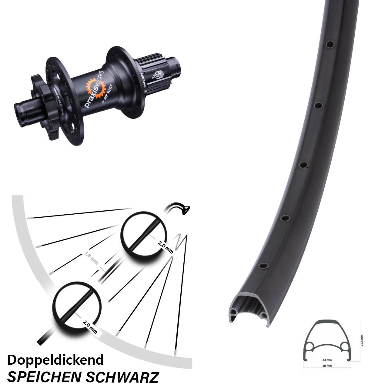 Ambrosio Sport DT Swiss 350 28-29 Zoll 6-Loch Hinterrad 12x142 Shimano Micro Spline