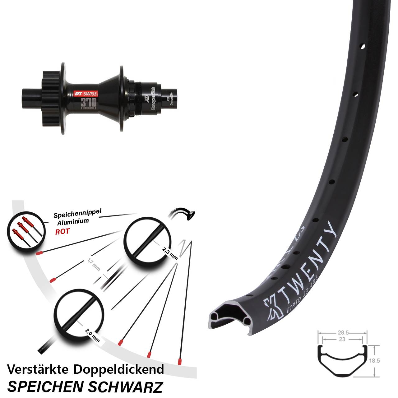 KX Twenty Disc 6-loch Hinterrad 20 Zoll Steckachse 12x142 mm DT Swiss 370 Sram XD