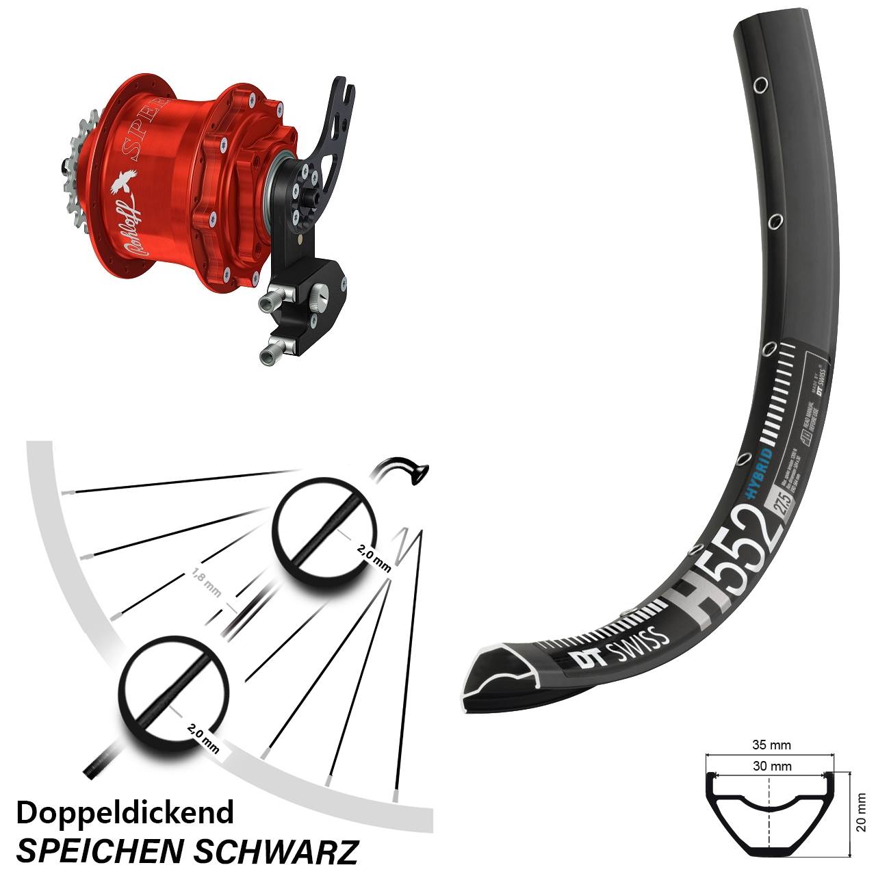 DT Swiss H552 Rohloff Speedhub 500/14 CC DB PM rot 29 Zoll Disc Hinterrrad