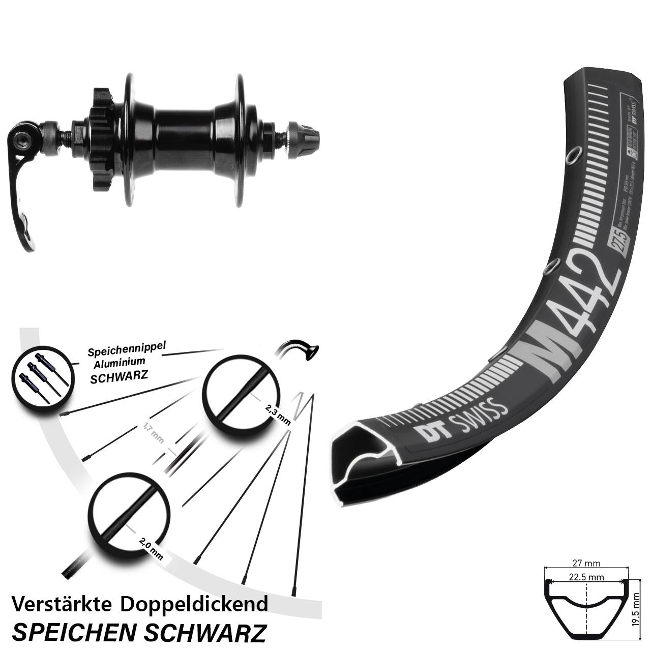28-29 Zoll DT Swiss M442 Novatec Vorderrad 6-Loch QR