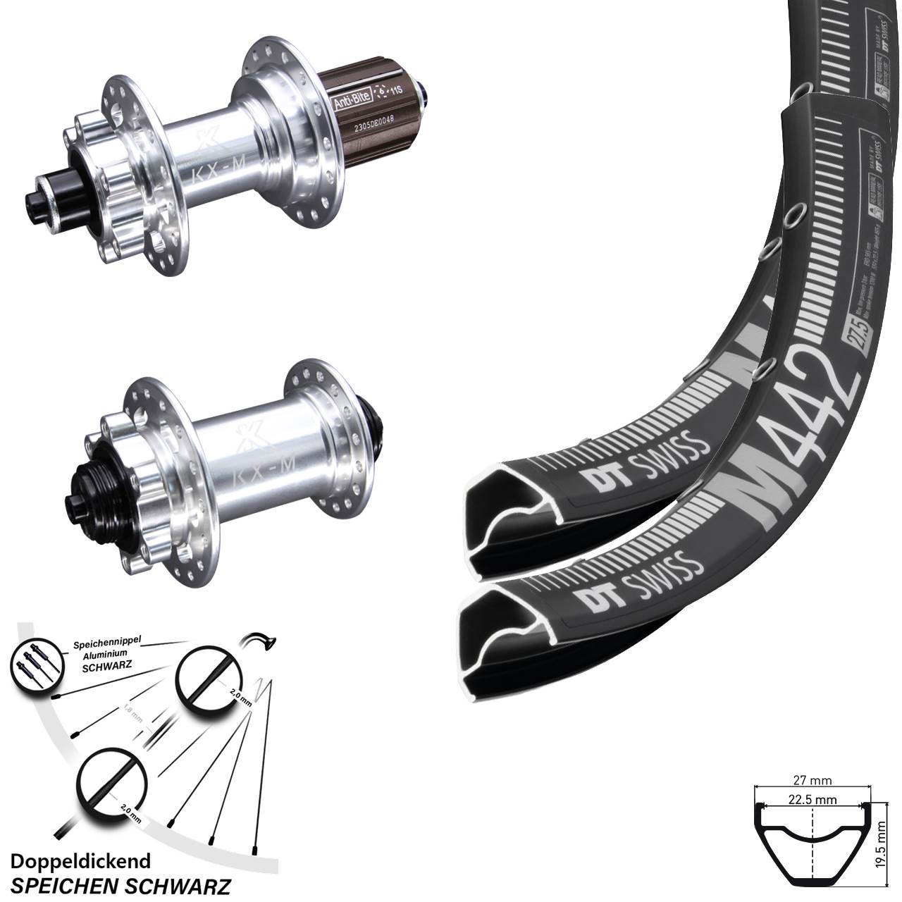 Laufradsatz 6-Loch QR 28-29 Zoll DT Swiss M 442 KX-M 8-12 fach HG