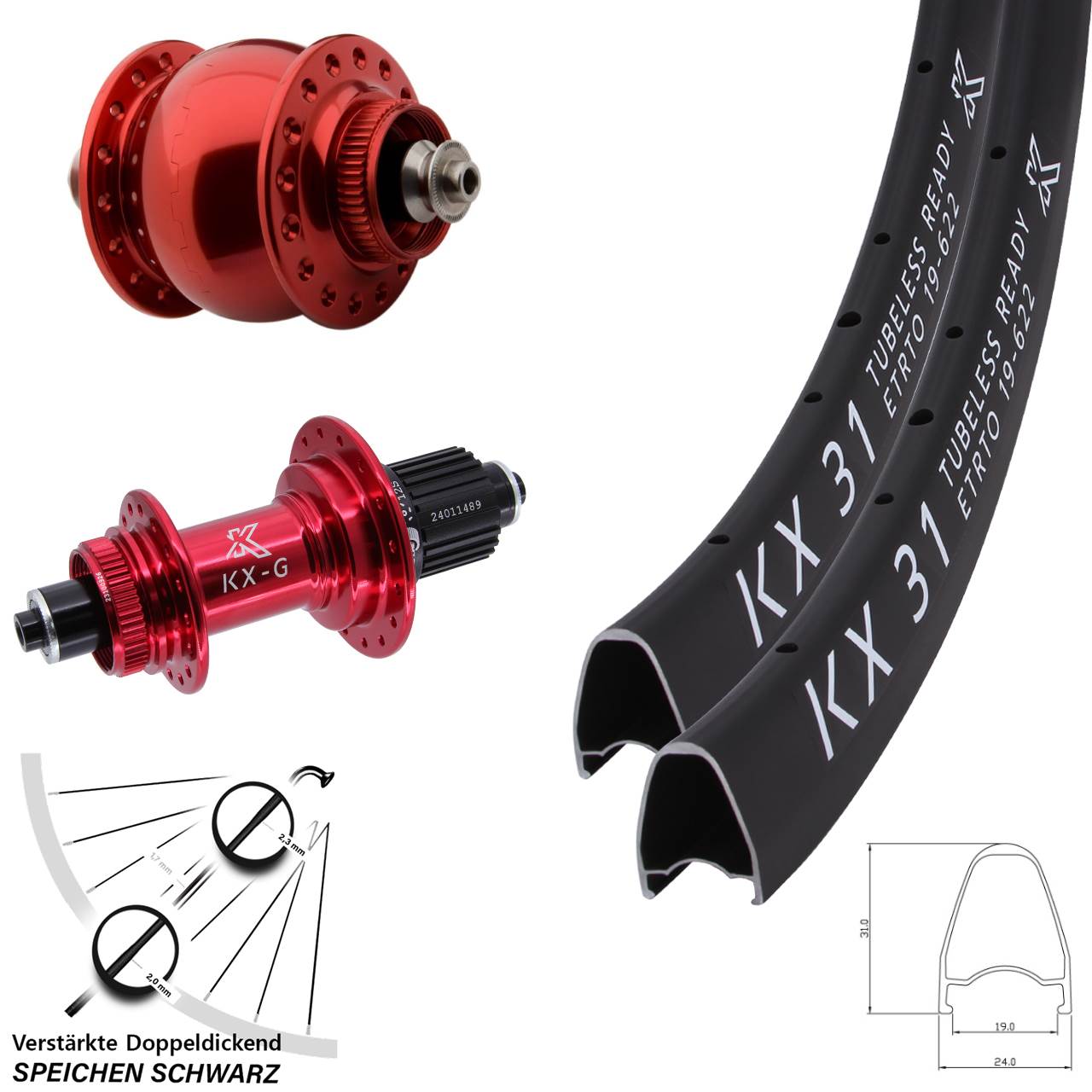 KX-G 31 rot SONdelux rot 28 Zoll Centerlock Laufradsatz für Schnellspanner Micro Spline