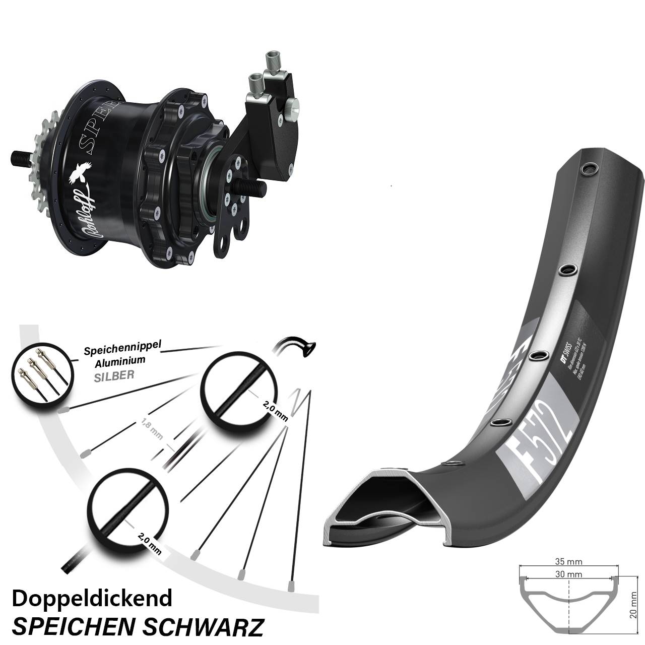 Hinterrad 29 Zoll DT Swiss F 572 Rohloff Speedhub 500/14 TS DB Tandem schwarz