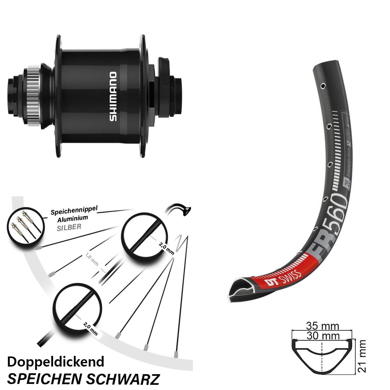 DT Swiss FR 560 Shimano DH-UR708-3D 26 Zoll Centerlock Dynamovorderrad 15x100