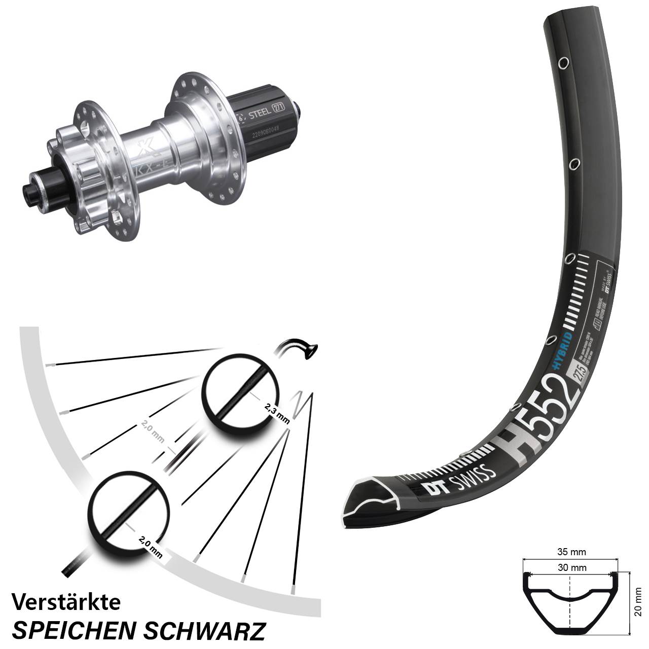 29 Zoll DT Swiss H552 KX-E Disc Laufrad QR 8-12 fach