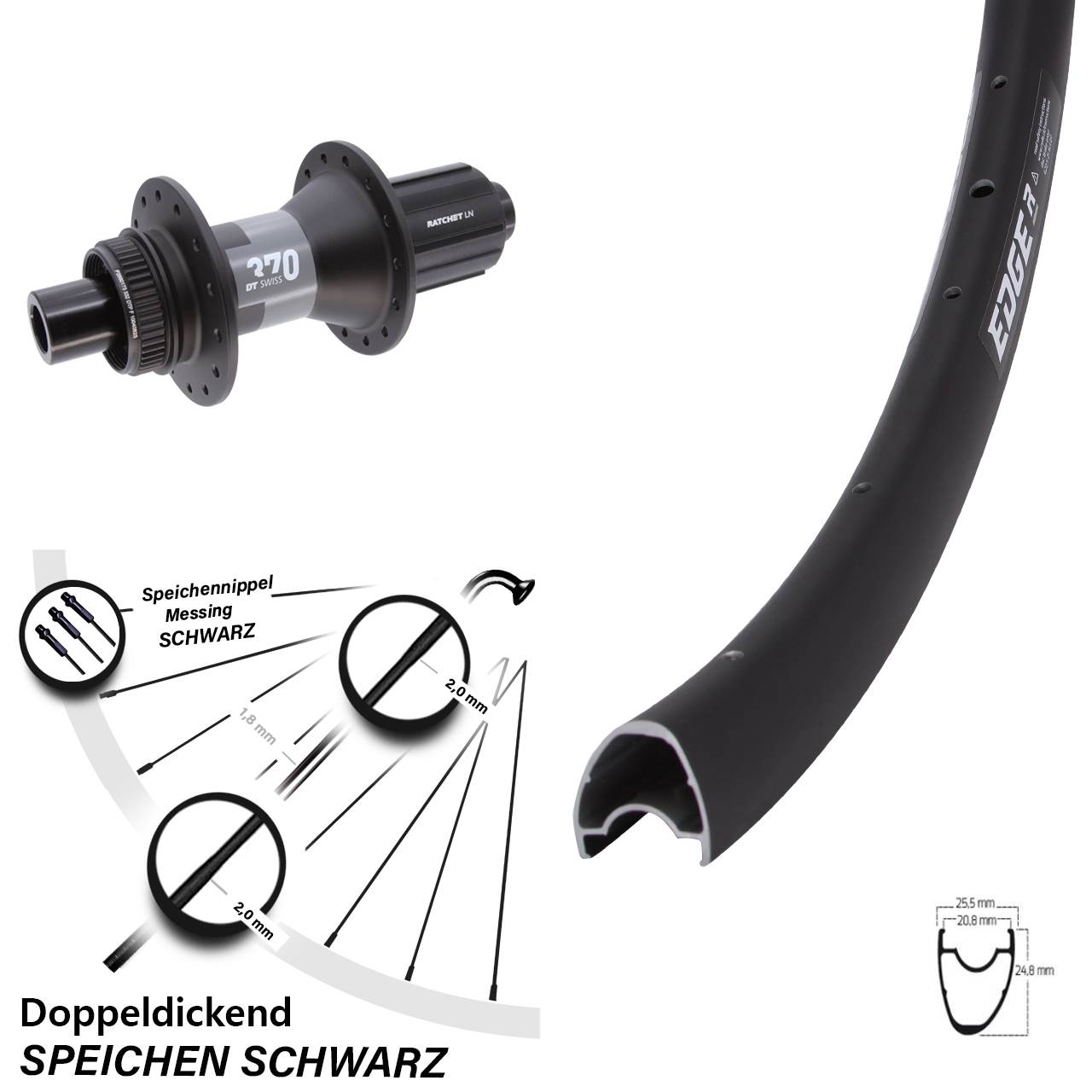 Ryde Edge R25 OS DT Swiss 370 28 Zoll Centerlock Hinterrad 12x142 11-12 fach