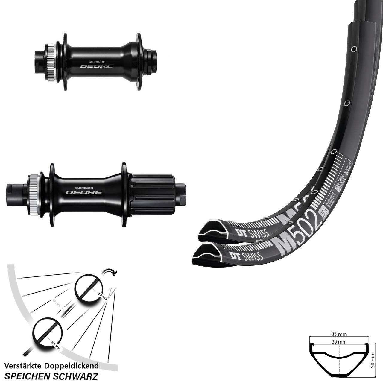 Disc Laufradsatz 27,5 Zoll DT Swiss M 502 Shimano Deore 8-11 fach HG 15x110 12x148